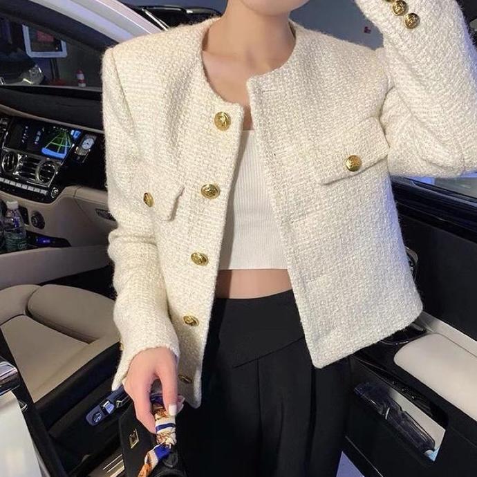 Blazer Crop| Wanita Blazer Tweed Gaya Korea Style M607