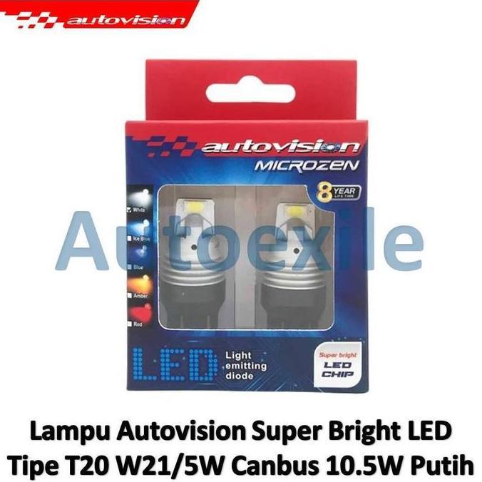 Autovision Super Bright LED T20 W21/5W Canbus 10.5W White Putih Lampu Rem Mobil Colokan Pipih 4kawat