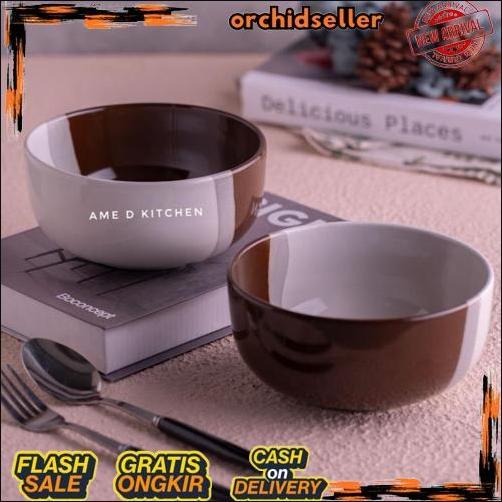 Ready Mangkok Sup Bulat Keramik Two Tone Coklat Tua