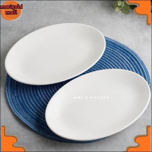 Harga Grosir Piring Saji Oval Keramik Putih Bijian Tebal