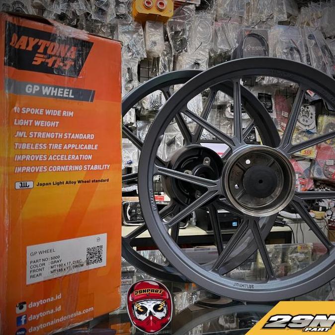 VELG DAYTONA ORIGINAL GP WHEEL GREY 160 185 RING 17 CAKRAM TROMOL YAMAHA HONDA SUZUKI RX KING F1ZR J