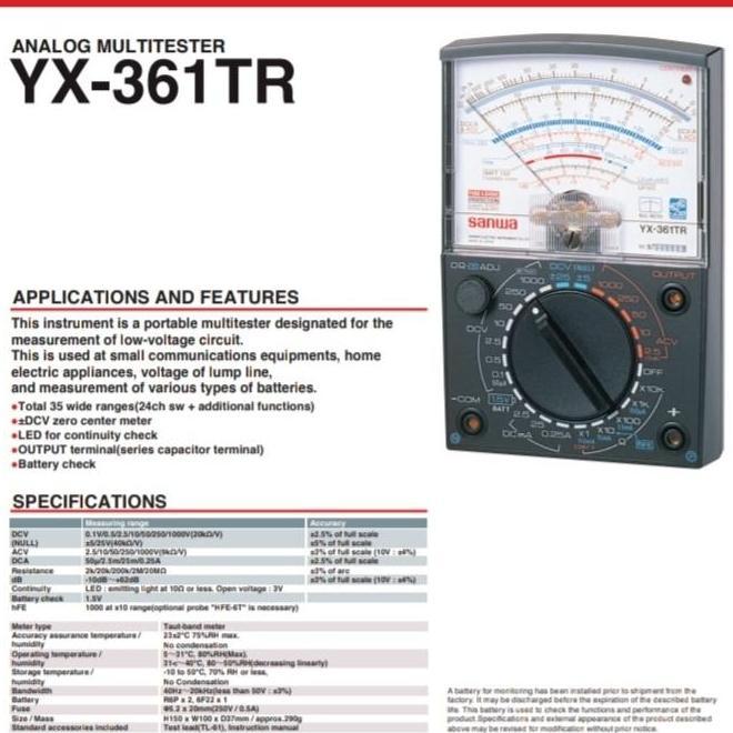 Sanwa YX-361TR Analog Multimeter Multitester Avometer Sanwa Murah