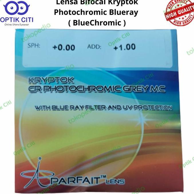 Lensa Kacamata Bifocal Kryptok Photochromic Blueray BlueChromic 1.56