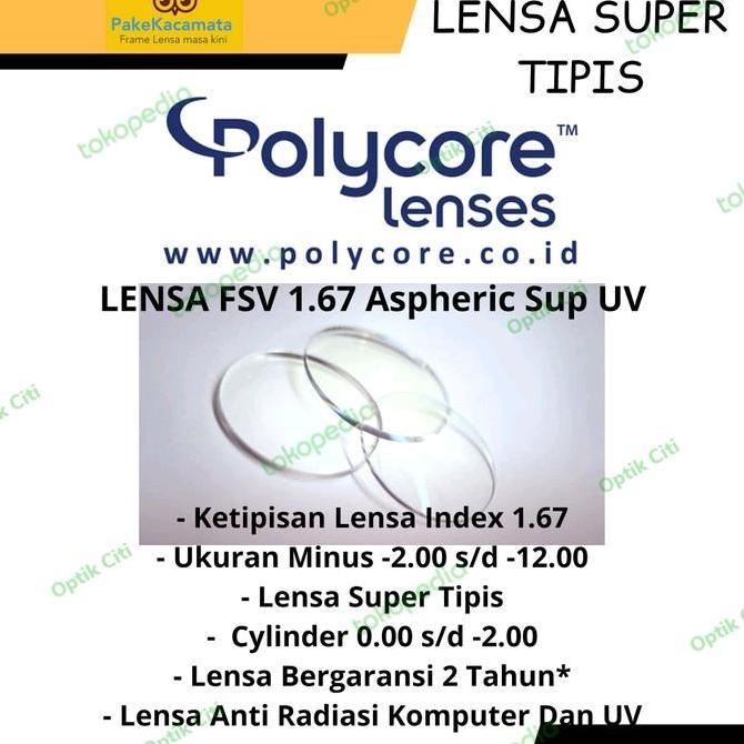 Lensa Kacamata Minus Polycore 1.67 Asp Sup UV Lensa Tipis minus tinggi