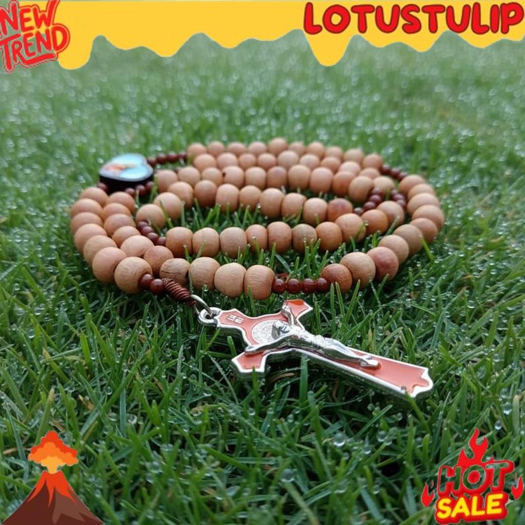 Super Sale Kalung Rosario 77 Bapa Kami Kayu Cendana 8 Mm Souvenir Rohani Katolik Pria Wanita Tali Li