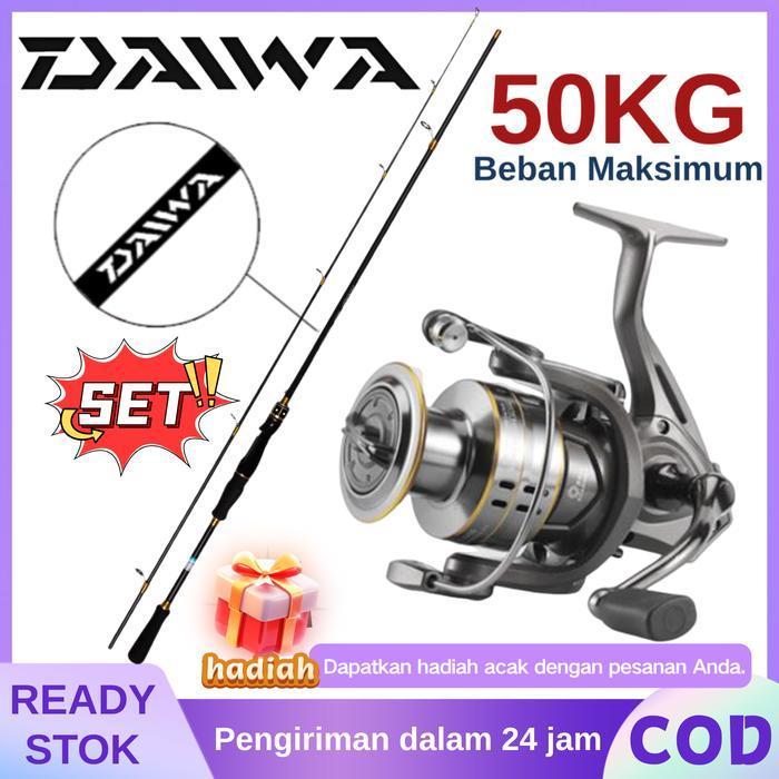 Daiwa Set Pancing Lengkap Profesional Joran Spinning Reel Rasio 5:2:1 Maximum 50Kg Benang Lure Kait 