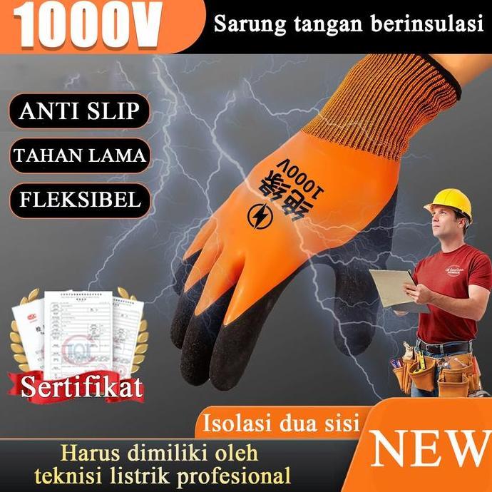 Blue Sarung tangan anti setrum listrik Sarung tangan karet isolasi tegangan rendah 1000V sarung tang
