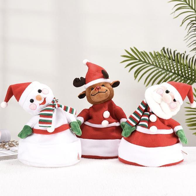 ((((()paling dicari] Boneka Topi Natal Gerak Lampu Musik Dancing Singing Kado Aksesoris Topi Anak De