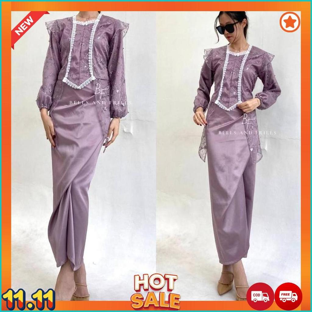 Kamila Set Modern Brukat Kebaya Rok Lilit / Outer Lace Kebaya Set / Kutubaru Modern B4 Cod