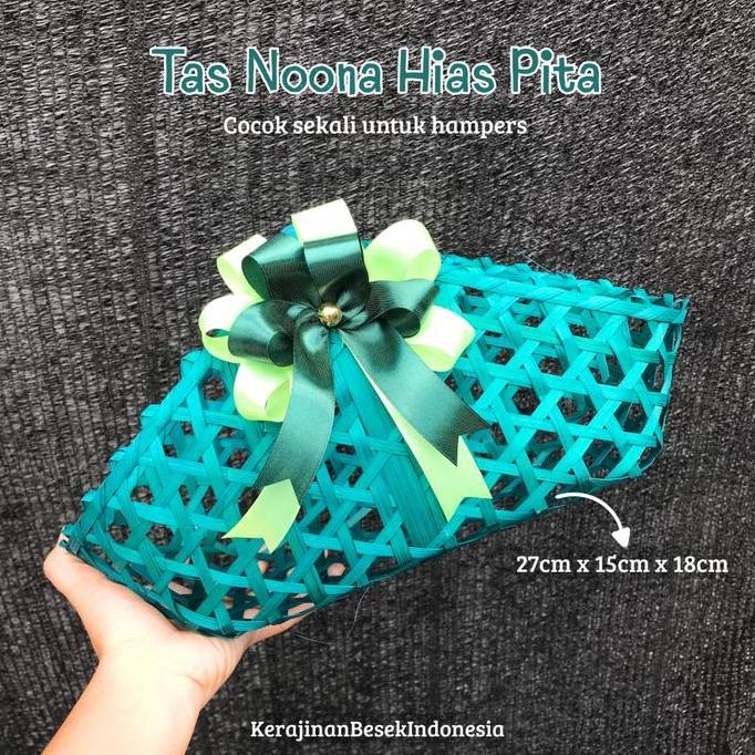 ] READY STOCK GROSIR KERANJANG BAMBU NONA WARNA HIAS PITA Tas buah kue goodie bag anyaman bambu pars