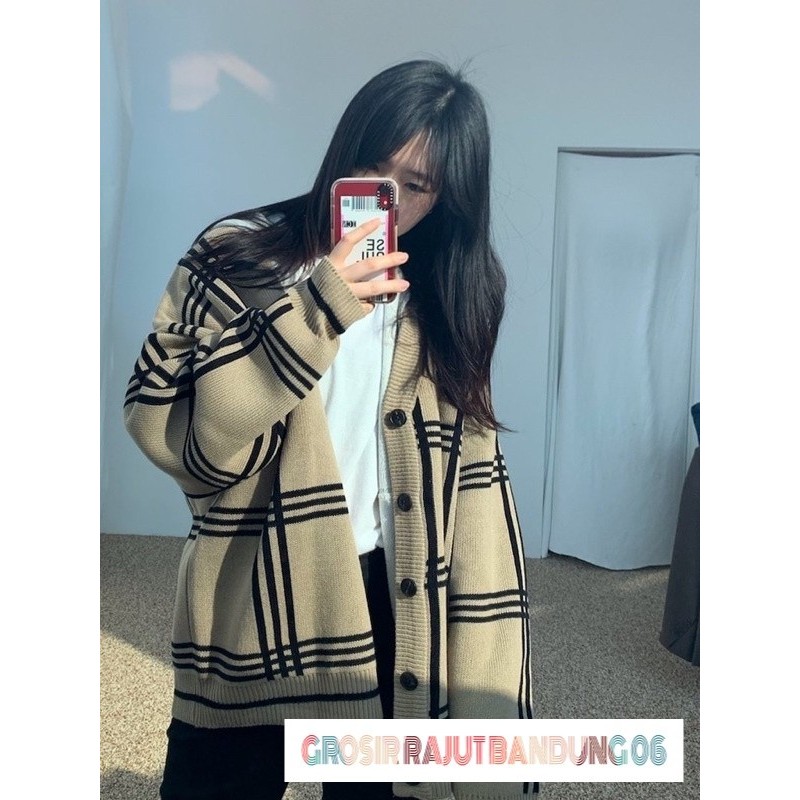 CARDIGAN MINGYU JAEHYUN MOTIF KOTAK RAJUT PREMIUM // CARDIGAN WANITA // PANJANG 70 LD 120