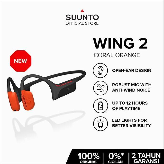 Suunto Wing 2 Coral Orange Premium Bone Conduction Headphones for Safe Adventuring