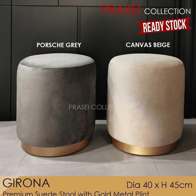 GIRONA - Luxury Suede Stool Pouf Puff Ottoman Kursi Bulat Kain Bludru