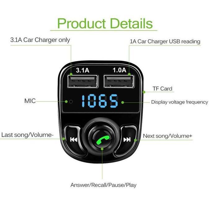 Bluetooth Audio Receiver Fm Transmiter Handsfree W/ Usb Car Charger