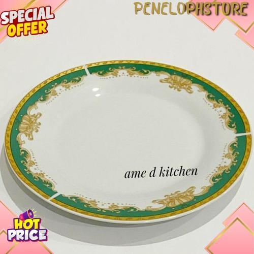 Bebas Ongkir Piring Ceper Keramik 10.5" Bulat Mahkota Hijau Winston
