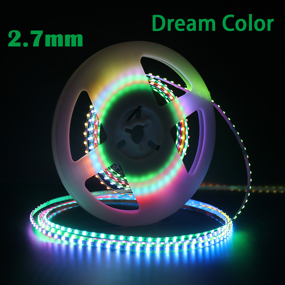2.7mm Super Tipis Led Strip Lampu 2812b SPI RGB Strip Warna Impian DC5V / 12V Fleksibel LED Dekorasi