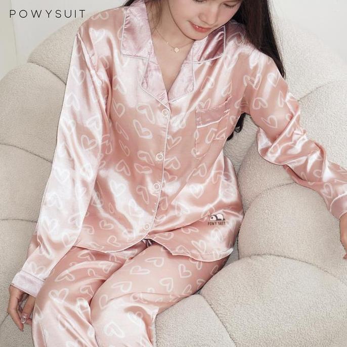 Yx  Love  Powysuit Baju Tidur Wanita Lengan Panjang Celana Panjang Motif Love Lembut Setelan Dewasa 