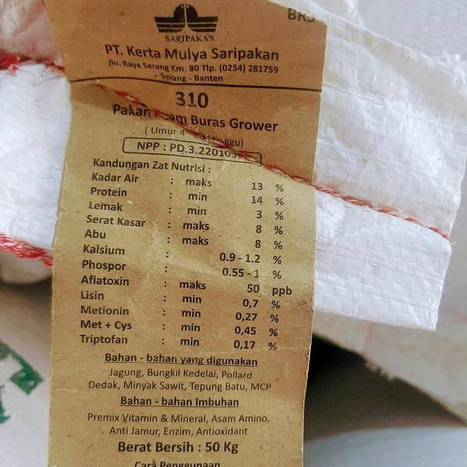 Ready stock Per 10 Kg BURAS 310 Saripakan Pakan Ayam Buras Alternatif Murah Kadar Air 12% Protein 15