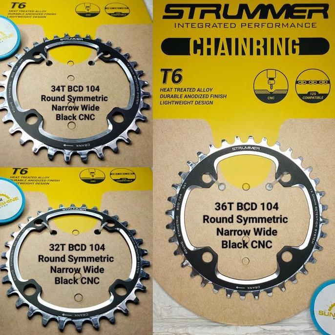 Chainring Crank STRUMMER 32T 34T 36T 38T 40T 42T 44T BCD 104 ROUND Alloy CNC Sepeda BMX Fixie Roadbi