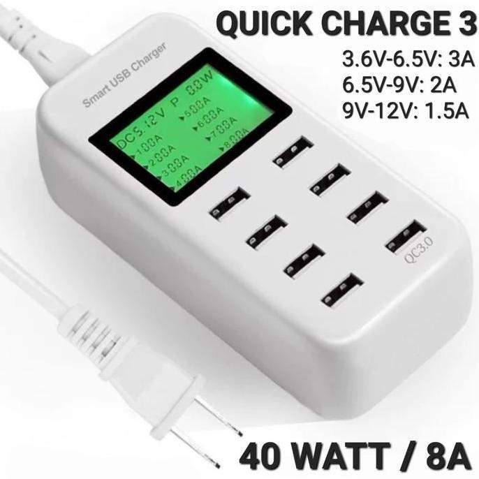 NEW AVPRO i8Q 40w 8-port Smart USB Charger LCD Display w Quick Charge 3.0
