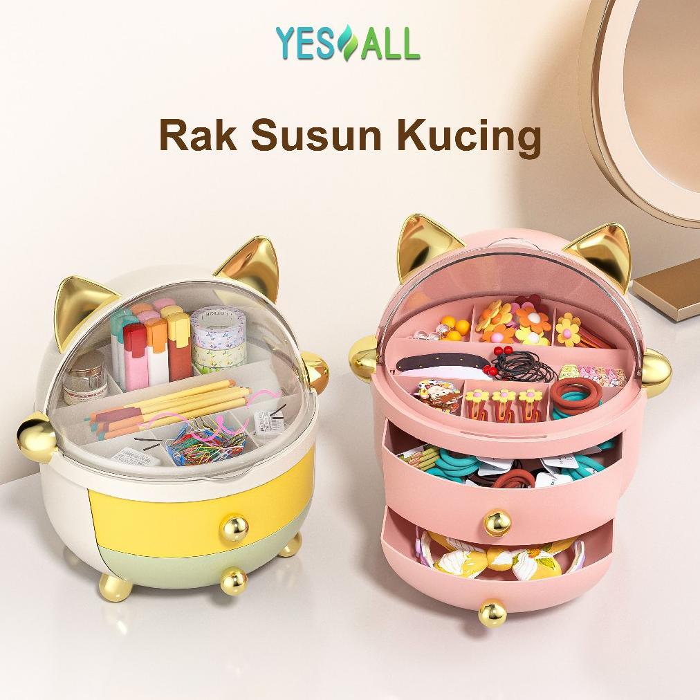 YESALL Kotak Penyimpanan Serbaguna - Rak Dekorasi Kucing Laci Mini Aesthetic Rak Skincare Tempat Mak