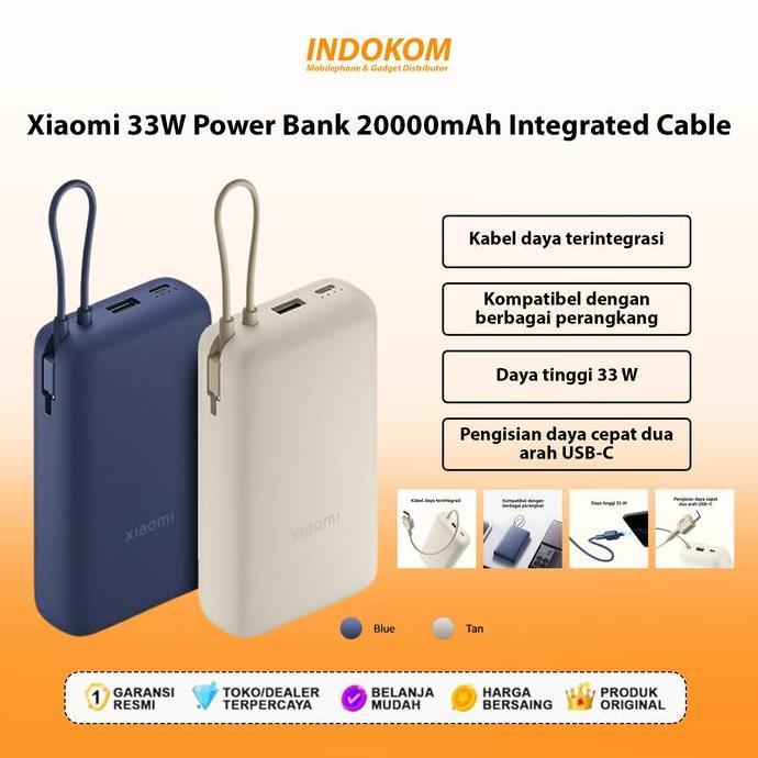 33W Power Bank 20000mAh Integrated Cable
