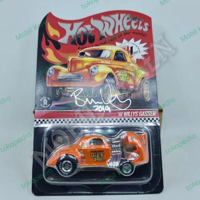 diecast Hot Wheels RLC 2018 Mooneyes 41 Willys Gasser Yellow Ban Karet Signed