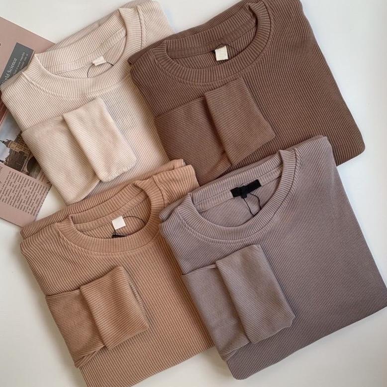 KAOS RIB PREMIUM LENGAN PANJANG WANITA / KAOS RIB TEBAL PREMIUM (COD)