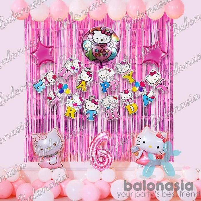 gandarlapak Dekorasi Ulang Tahun Anak Hello Kitty Tirai Led Hemat