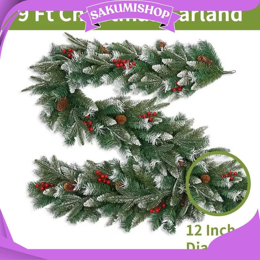 Garland Premium Garland Natal Salju Panjang Tebal Dengan Aksesoris Garland Salju Dekorasi Natal Kara