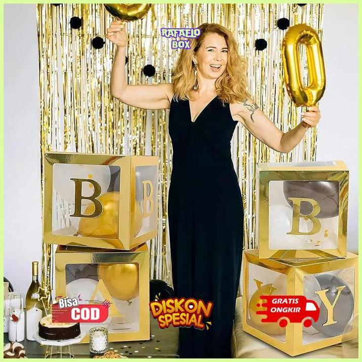 rafaelobox 12 inci Kotak Balon Transparan Emas Dengan Stiker Huruf A-Z Untuk Dekorasi Pesta Ulang Ta