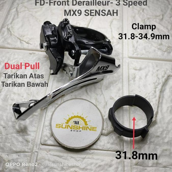Promo Fd Front Derailleur 3 Speed Sensah Mx9 Low Clamp 31.8 - 34.9Mm Crank 42T Dual Pull Tarikan Ata