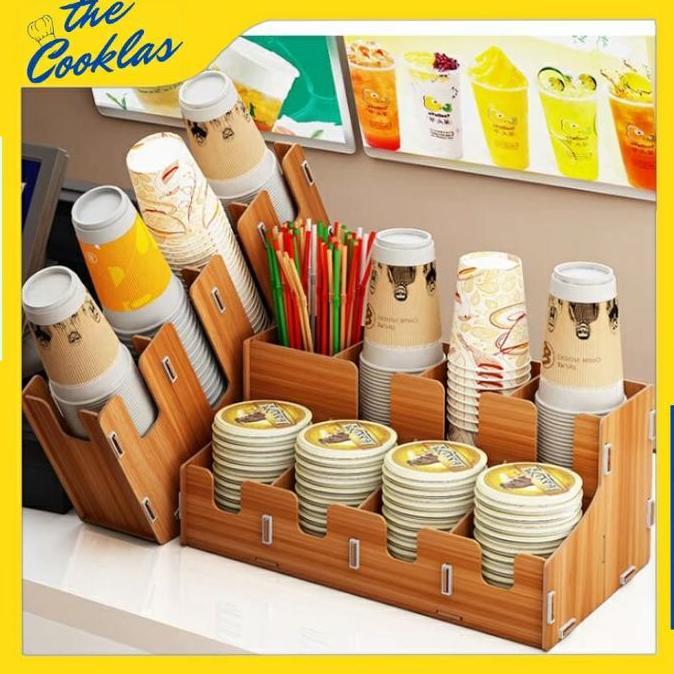TERMURAH - Paper Cup Holder Rack | Rak Organizer Gelas Kertas Plastik Model Kayu