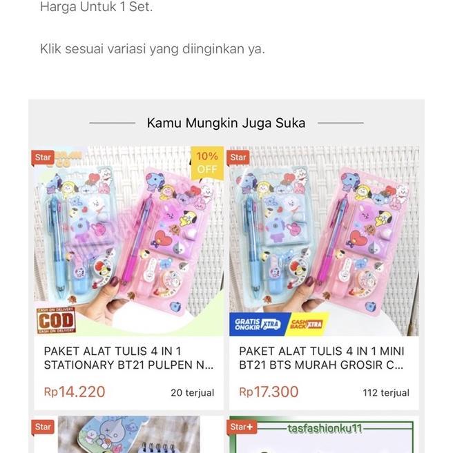 1 Set Alat Tulis 4In1 Buku Pulpen Highlighter Tape Bts Notebook Bt21 Murah Stock