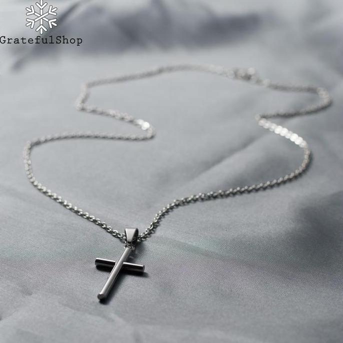 Grateful - Kalung Silver / Gold Salib Cross Pipe Stainless Steel (Anti Karat)