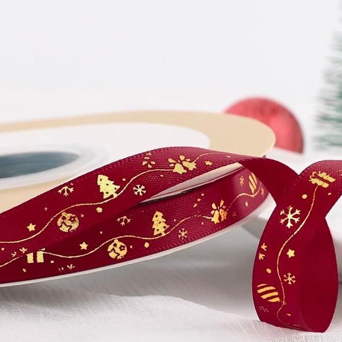 (harga 1 ROLL) pita satin natal pita kado natal pita natal 1Cm pita