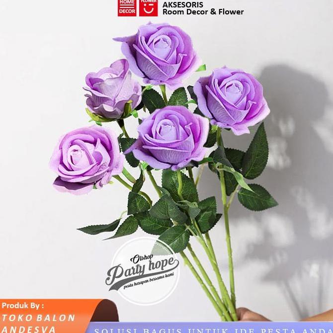 yang dicari] Bunga Mawar Ungu / Bunga Plastik Tanaman hias Artificial Mawar Ungu