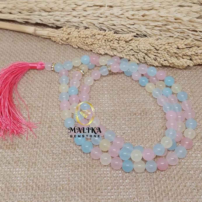 TASBIH BATU MORGANITE 99 BUTIR 8 MM 100% NATURAL