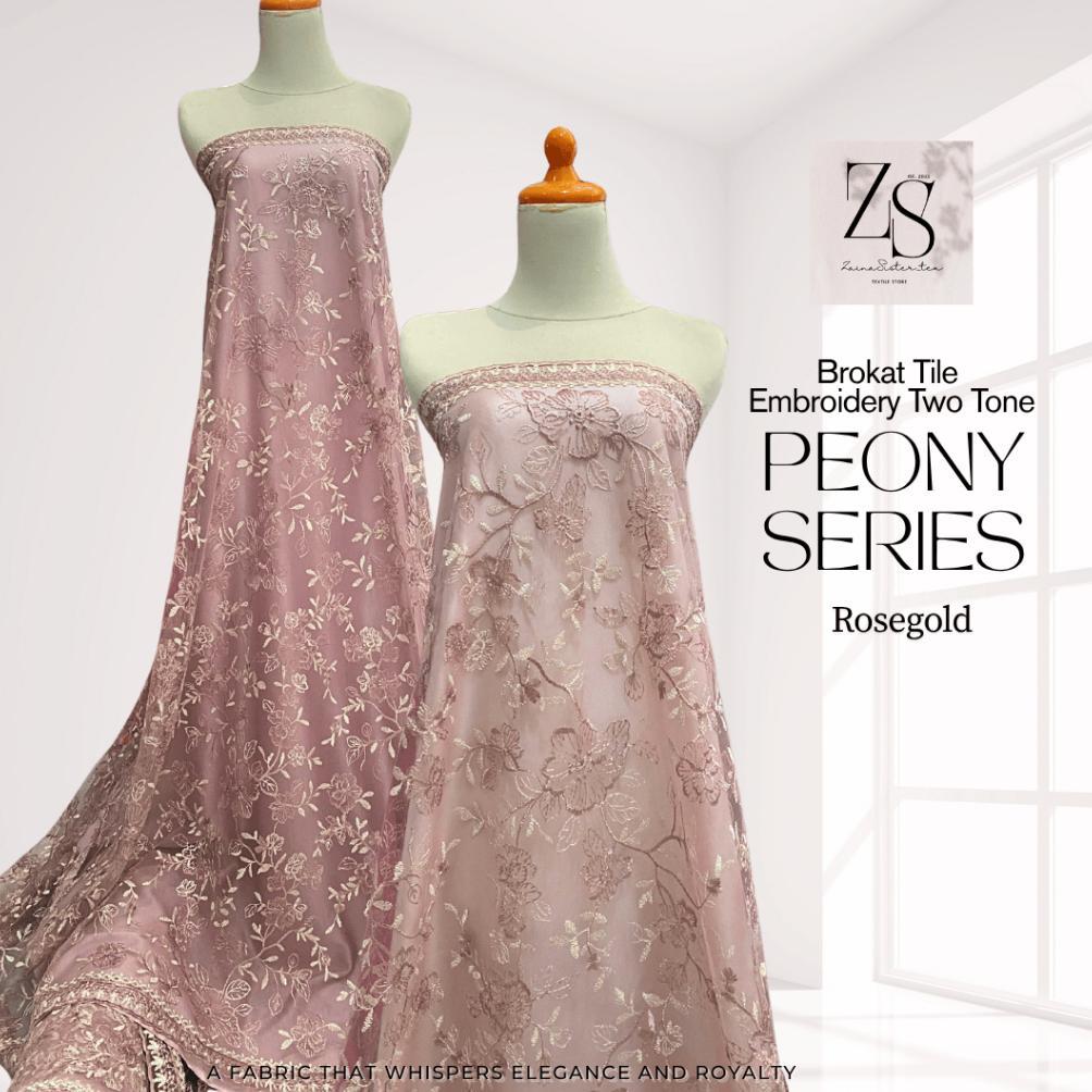 Brokat Tile Embroidery Two Tone Peony Series Warna Rosegold Harga Setengah Meter