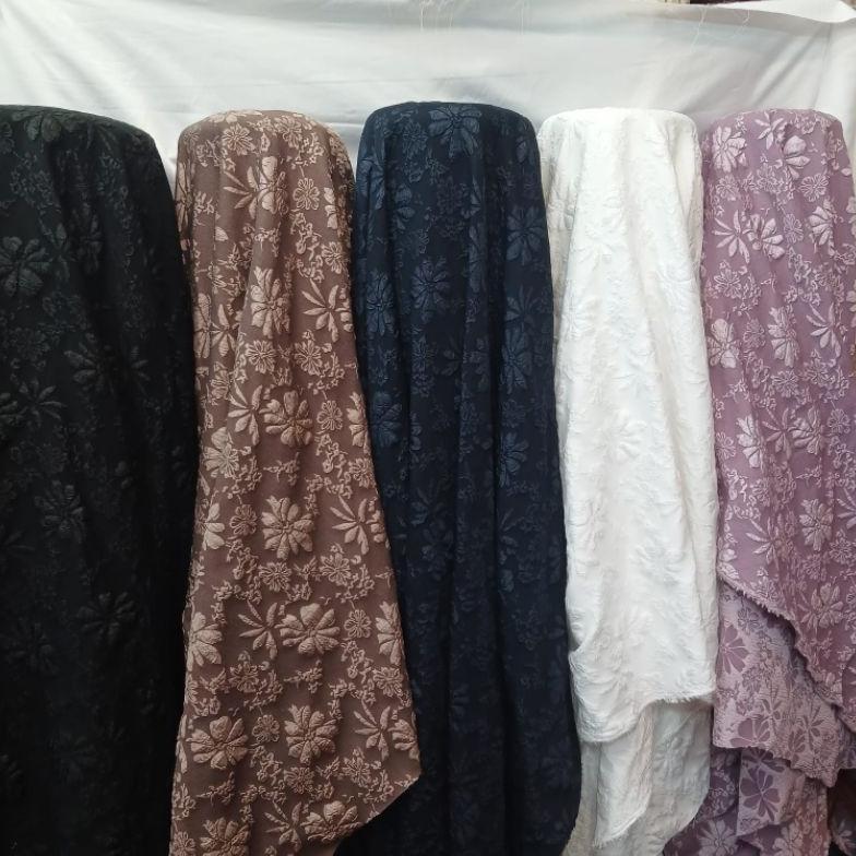 ( COD) Bahan kain jaguar Embos premium/kain jaguard Embos motif daun terbaru/bahan kain dress, tunik