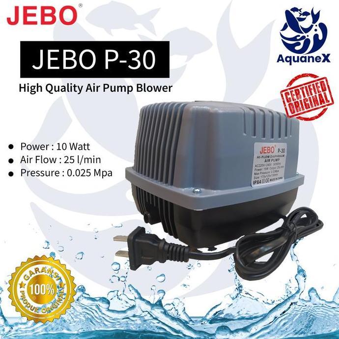 Jebo P-30 Pompa Udara Oksigen Ikan Aerator Air Pump Blower Aquarium Kolam Original Bergaransi Kualit