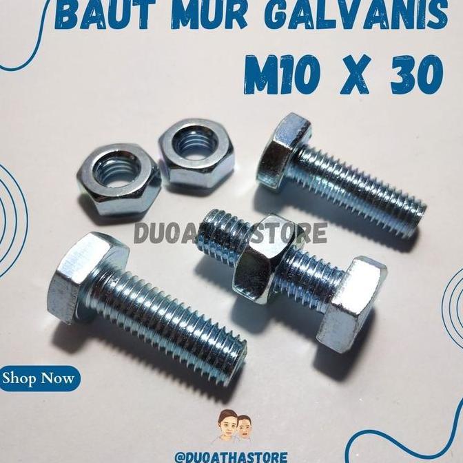 M10x30 Baut Mur M10 X 30 BMP Galvanis Putih