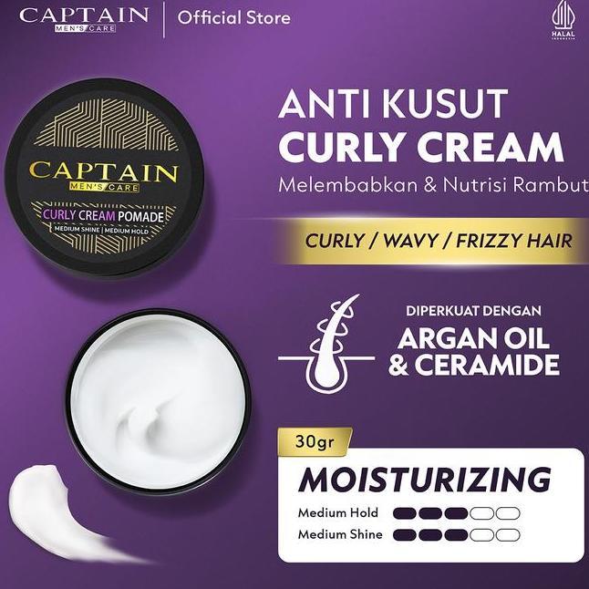Captain Hairstyling Curly Cream Pomade 30Gr Pomade Pria Medium Hold Medium Shine Moisturizing Melemb