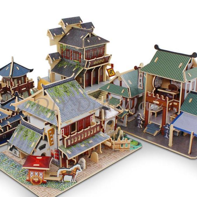 Puzzle 3D DIY bahan kayu rumah Jiang Nan cina mainan puzzle (pajangan dekorasi rumah) SHA