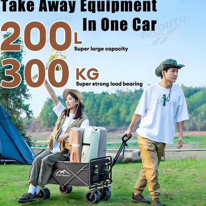 Troli Barang Outdoor Trolley Camp Wagon Keranjang Belanja Brake Troli Piknik Besar Roda Besar