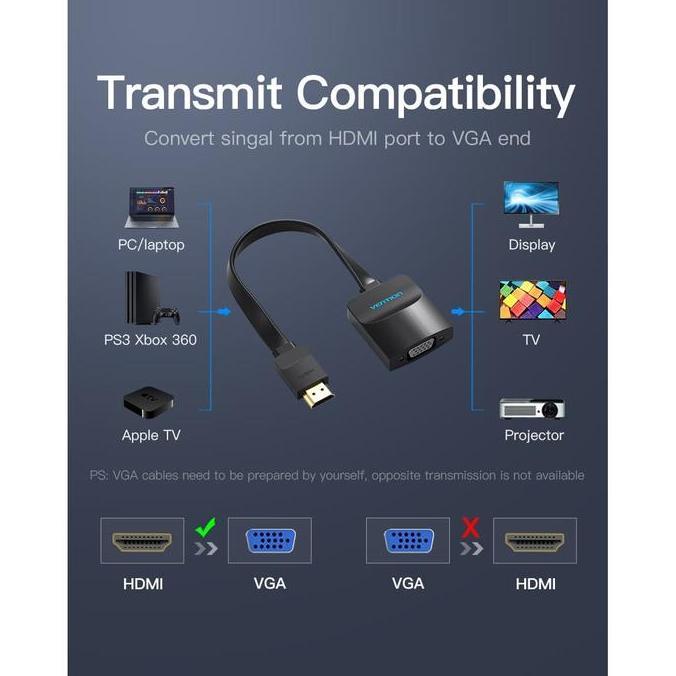 Adapter Converter HDMI to VGA Flat / HDMI TO VGA CONVERTER ORI HDMI Terlaris
