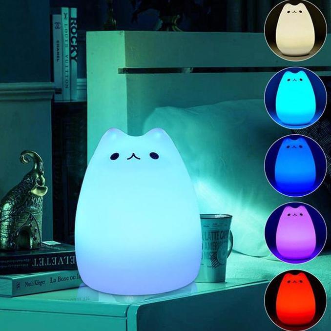 Lampu Tidur 7 Warna Kucing Lucu Bahan Silikon