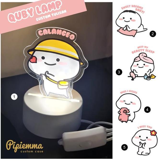 TERMURAH - Lampu tidur quby pentol akrilik lucu custom tulisan kado cewek cowok