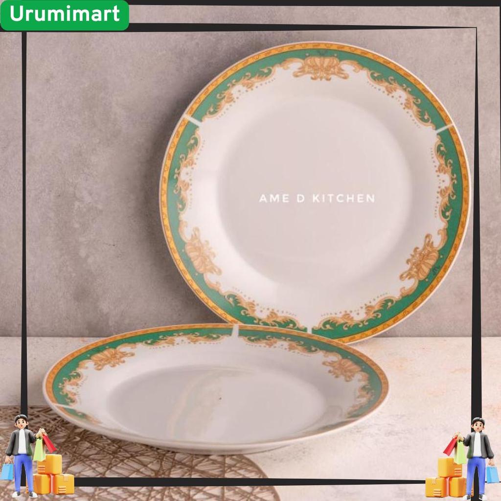 Diskon Piring Ceper Keramik 10.5" Bulat Mahkota Hijau Winston