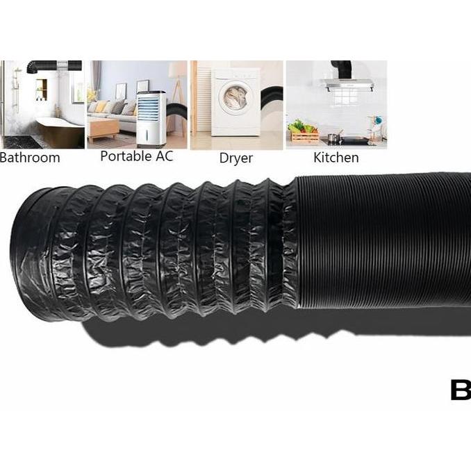 (HITAM) PVC Flexible Ducting Selang Aluminium Fleksibel Tahan Panas Cooker Hood Exhaust Fan AC Porta